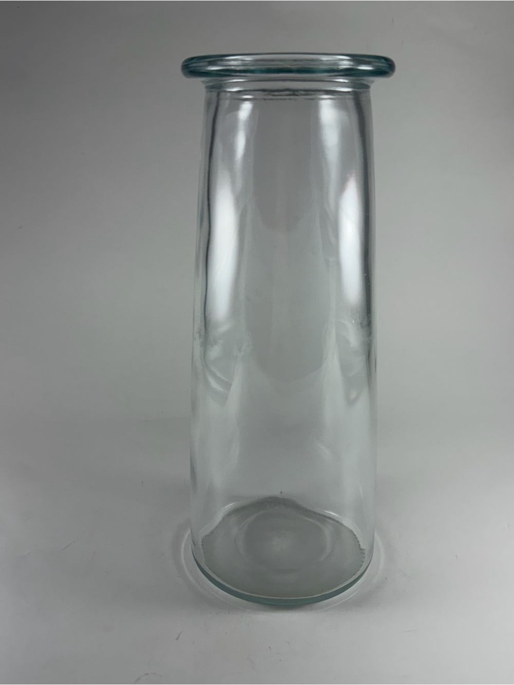 Vintage Clear Glass Vase 10” Tall Rolled Rim Cylinder Flower Vase #21